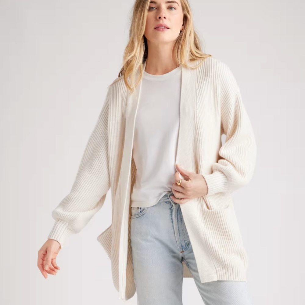 EUC Quince 100% Organic Cotton Oversized Cardigan Sz.XL Ivory